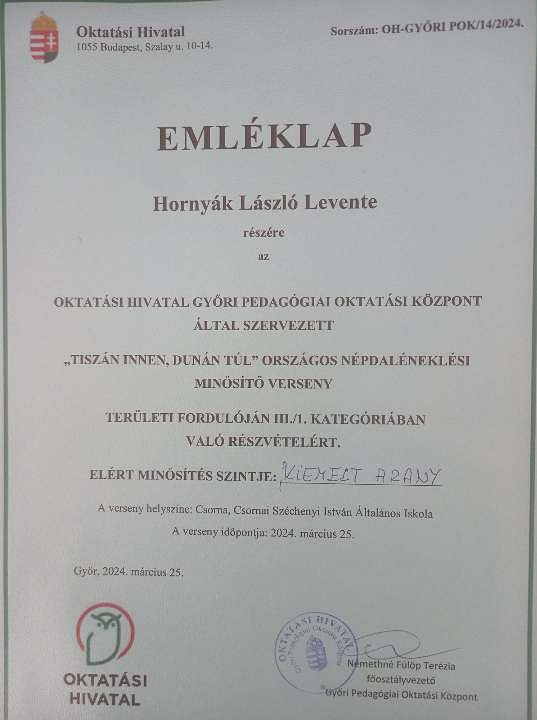 Hornyák László emléklap