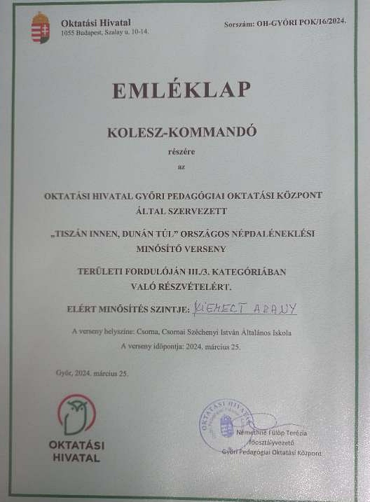 Kolesz-Kommandó emléklap