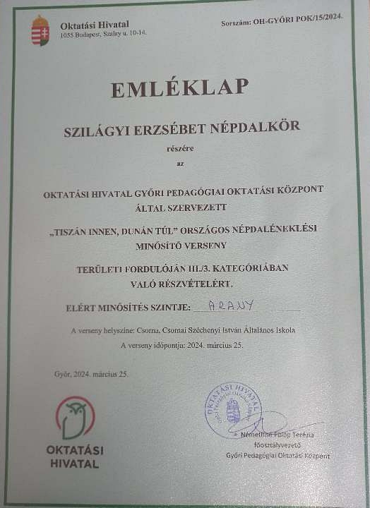 Népdalkör emléklap