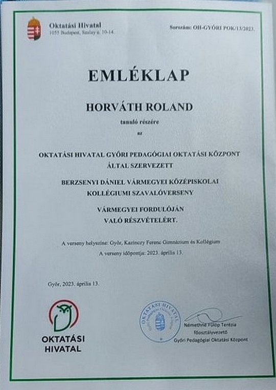Roland emléklap 2023