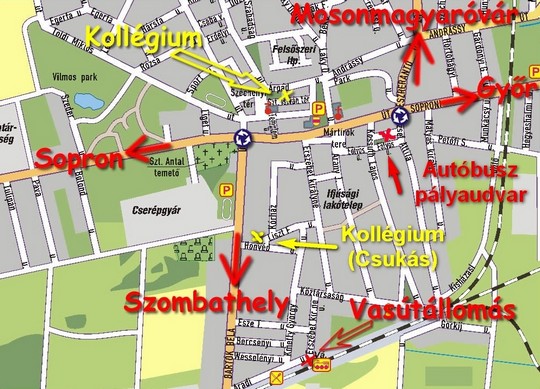 A csornai kollégiumok térképes elhelyezkedése